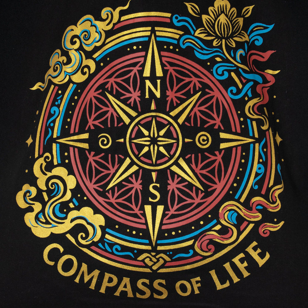 Iconic Classic Tote Bag - Compass of Life - Black 6oz