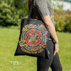 Iconic Classic Tote Bag - Compass of Life - Black 6oz