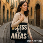 Nomad Sari Iconic Classic -kangaskassi – ACCESS ALL AREAS – musta ja luonnonvärinen, 10 oz