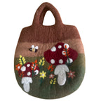 Sienipuutarha-aiheinen huopalaukku – 35 × 27 cm