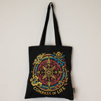 Iconic Classic Tote Bag - Compass of Life - Black 6oz