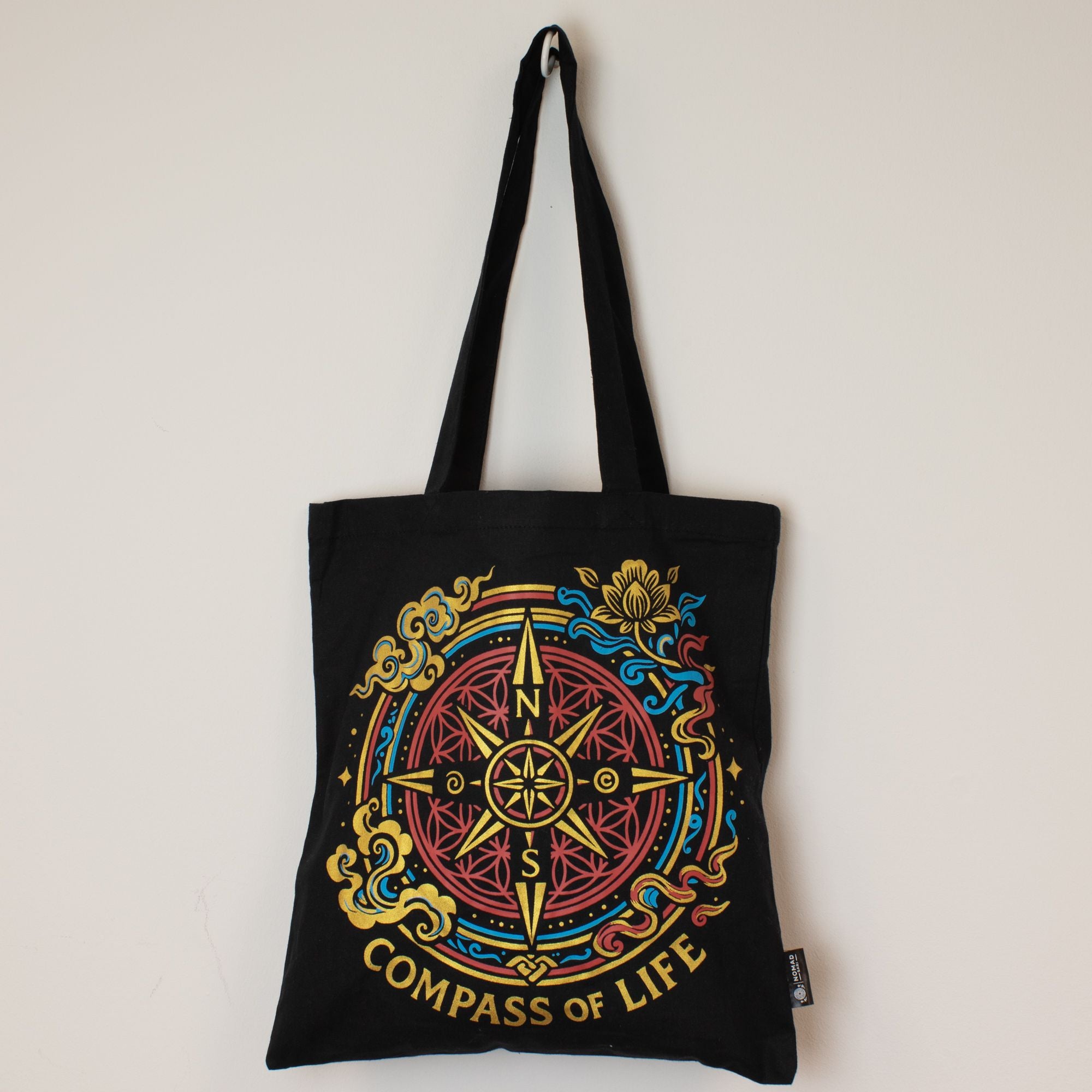 Iconic Classic Tote Bag - Compass of Life - Black 6oz